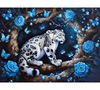 5D Diamond Art Kits Adults Leopard Diamond Painting Accessories, Flower Full Drill Cross Stitch Embroidery Sequin Gem Arts and Crafts Paintings for Children Adults Home Wall Decoration 50x70 cm K-9477