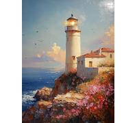5D Diamond Art Kits Adults Lighthouse Diamond Painting, DIY Paint by Numbers Landscape, Cross Stitch Kits for Adults, Full Drill Crystal Art Mosaic Picture, Room Decor Gifts 36x48in zyf-7090