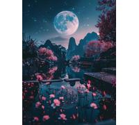 5D Diamond Art Kits Adults Moon Diamond Painting, DIY Paint by Numbers River, Cross Stitch Kits for Adults, Full Drill Crystal Art Mosaic Picture, Painting for Home Wall Decor Gifts 40x54in zyf-9407