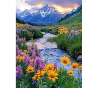 5D Diamond Art Kits Adults Mountain Diamond Painting, DIY Paint by Numbers River, Cross Stitch Kits for Adults, Full Drill Crystal Art Mosaic Picture, Painting for Room Decor Gifts 24x32in zyf-9791