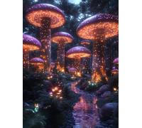 5D Diamond Art Kits Adults Mushroom Diamond Painting, DIY Paint by Numbers River, Cross Stitch Kits for Adults, Full Drill Crystal Art Mosaic Picture, Painting for Room Decor Gifts 16x20in zyf-9337