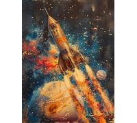 5D Diamond Art Kits Adults Rocket Diamond Painting, DIY Paint by Numbers Planet, Cross Stitch Kits for Adults, Full Drill Crystal Art Mosaic Picture, Painting for Home Wall Decor Gifts 40x52 in 4-9041