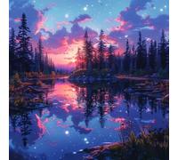5D Diamond Art Kits Adults Sunset Diamond Painting, DIY Paint by Numbers River, Cross Stitch Kits for Adults, Full Drill Crystal Art Mosaic Picture, Painting for Home Wall Decor Gifts 30x30cm B-5838
