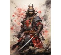 5D Diamond Art Kits Adults Watercolor Japanese Samurai Diamond Art kit Round Full Drill 5D Diamond Art Craft for Home Wall Decor DIY Gift 40x50cm
