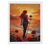 5D Diamond Art Kits, Beach Rose Diamond Painting for Adults Beginners, Round Full Drill Paint with Diamonds Pictures Gem Art Painting Embroidery Kits DIY Home Crafts Kit Gifts 40x60cm/16x24in O-313
