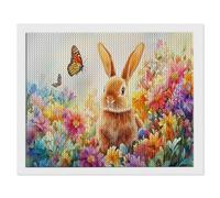 5D Diamond Art Kits, Flower Rabbit Diamond Painting for Adults Beginners, Round Full Drill Paint with Diamonds Pictures Gem Art Painting Embroidery Kits DIY Home Crafts Kit Gifts 40x60cm/16x24in O-452