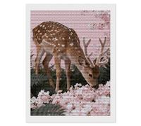 5D Diamond Art Kits for Adults Beginners DIY Deer Among Pink Cherry Blossoms Full Drill Diamond Painting Gem Art Kits Round Diamonds Dots Kit Paint by Numbers for Crafts Gift Home Wall Decor 12"x16