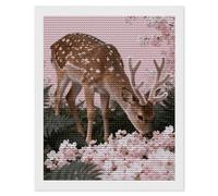 5D Diamond Art Kits for Adults Beginners DIY Deer Among Pink Cherry Blossoms Full Drill Diamond Painting Gem Art Kits Round Diamonds Dots Kit Paint by Numbers for Crafts Gift Home Wall Decor 16"x20