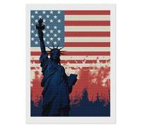 5D Diamond Art Kits for Adults Beginners DIY Flag with Lady Liberty Full Drill Diamond Painting Gem Art Kits Round Diamond Dots Kit Paint by Numbers for Crafts Gift And Home Wall Decor 12"x16"