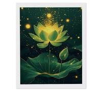 5D Diamond Art Kits for Adults, DIY Diamond Painting Green Lotus, Full Drill Arts and Crafts Painting, Crystal Rhinestone Embroidery Cross Stitch, Home Wall Decor, Gifts for Women, 32 x 40inch a-660