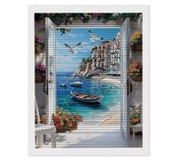 5D Diamond Art Kits for Adults, DIY Diamond Painting Sea View Boat, Full Drill Arts and Crafts Painting, Crystal Rhinestone Embroidery Cross Stitch, Home Wall Decor, Gifts for Women, 20 x 28inch a-284