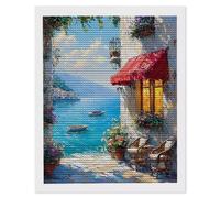 5D Diamond Art Kits for Adults, DIY Diamond Painting Sea View Cabin, Full Drill Arts and Crafts Painting, Crystal Rhinestone Embroidery Cross Stitch, Home Wall Decor, Gifts for Women, 16 x 20inch a288