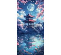5D Diamond Art Kits for Adults, Large Ancient architecture pond Diamond Painting Kits Adults, DIY Full Drill Crystal Rhinestone Arts Crafts, Gem Embroidery, Home Office Wall Decor, 100x200cm lgl1-218