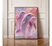5D Diamond Art Kits for Adults Large Size, Animal Dolphin Diamond Painting Kits for Adults, DIY Square Full Drill Crystal Rhinestone Gem Art Craft, Home Wall Room Decor Gifts 32x43 Inch PjY12289 4-I
