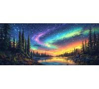 5D Diamond Art Kits for Adults Large Size, Aurora Starry Sky Diamond Painting Kits for Adults, DIY Square Full Drill Crystal Rhinestone Gem Art Craft Kits, Home Wall Room Decor 12x28 Inch Z-414