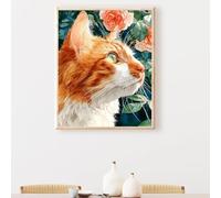 5D Diamond Art Kits for Adults Large Size, Flower Cat Diamond Painting Kits for Adults, DIY Full Drill Crystal Rhinestone Gem Art Craft, Home Wall Room Decor, Gifts for Women 12 x 16 Inch PjY8389 E-M