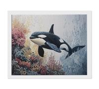 5D Diamond Art Kits, Killer Whale Diamond Painting for Adults Beginners, Round Full Drill Paint with Diamonds Pictures Gem Art Painting Embroidery Kits DIY Home Crafts Kit Gifts 50x75cm/20x30in O-392