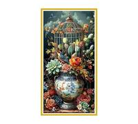 5D Diamond Art Kits, Large Full Drill Bird Cage Plants Diamond Painting for Adults Beginners, Round Diamonds Gem Art Painting Mosaic Kits DIY Crafts Kit for Home Wall Room Decoration 50x100cm u-538