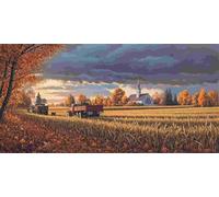 5D Diamond Art Kits, Large Full Drill Diamond Painting for Adults Beginners, Autumn Farm Round Paint with Diamonds Pictures Gem Art Painting Embroidery Kits DIY Home Crafts Kit Gifts 10x20 inch Q-777
