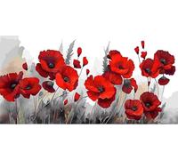 5D Diamond Art Kits, Large Full Drill Diamond Painting for Adults Beginners, Flower Red Poppy Round Paint with Diamonds Pictures Gem Art Painting Embroidery Kits DIY Crafts Kit Gifts 16x32 inch Q-441
