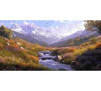 5D Diamond Art Kits, Large Full Drill Diamond Painting for Adults Beginners, Mountains And Waters Round Paint with Diamonds Pictures Gem Art Painting Embroidery Kits DIY Crafts Kit 12x24 inch Q-864