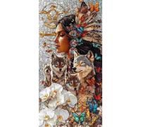 5D Diamond Art Kits, Large Full Drill Diamond Painting for Adults Beginners, Native Americans Round Paint with Diamonds Pictures Gem Art Painting Embroidery Kits DIY Crafts Kit Gifts 14x28 inch Q-1061