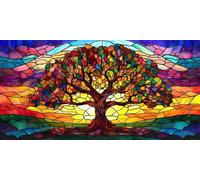 5D Diamond Art Kits, Large Full Drill Diamond Painting for Adults Beginners, Oak Colored Trees Round Paint with Diamonds Pictures Gem Art Painting Embroidery Kits DIY Crafts Kit Gifts 14x28 inch Q1001