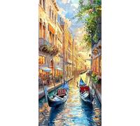 5D Diamond Art Kits, Large Full Drill Diamond Painting for Adults Beginners, Venice Water City Round Paint with Diamonds Pictures Gem Art Painting Embroidery Kits DIY Crafts Kit Gifts 12x24 inch Q-956