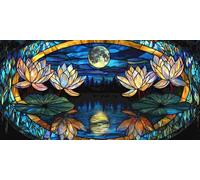 5D Diamond Art Kits, Large Full Drill Diamond Painting for Adults Beginners, Water Lily Moon Round Paint with Diamonds Pictures Gem Art Painting Embroidery Kits DIY Crafts Kit Gifts 20x40 inch Q-916