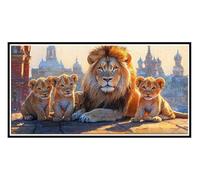 5D Diamond Art Kits, Large Full Drill The Lion Family Diamond Painting for Adults Beginners, Round Diamonds Gem Art Painting Mosaic Kits DIY Crafts Kit for Home Wall Room Decoration 100x200cm u-663