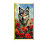 5D Diamond Art Kits, Large Full Drill Wolf Poppy Flower Diamond Painting for Adults Beginners, Round Diamonds Gem Art Painting Mosaic Kits DIY Crafts Kit for Home Wall Room Decoration 60x120cm u-422