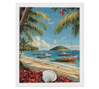 5D Diamond Art Kits, Sea View Boat Diamond Painting for Adults Beginners, Round Full Drill Paint with Diamonds Pictures Gem Art Painting Embroidery Kits DIY Home Crafts Kit Gifts 60x90cm/24x36in O-284