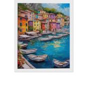 5D Diamond Art Kits, Seaside Town Diamond Painting for Adults Beginners, Round Full Drill Paint with Diamonds Pictures Gem Art Painting Embroidery Kits DIY Home Crafts Kit Gifts 60x90cm/24x36in O-269