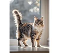 5D Diamond Art Maine Coon Cat Kitten Diamond Painting DIY Kits Full Round Drill Crystal by Number Stitch Embroidery Arts and Crafts for Living Room Home Wall Decor 12x16 inch / 30x40cm