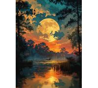 5D Diamond Art Moon, DIY Diamond Painting Kits for Adults, Round Full Drill Scenery Dimond Art, Crystal Arts and Crafts for Adults Beginners Canvas Wall Arts for Room Decor Gifts 12 x 16 Inch O4-111