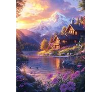 5D Diamond Art Mountain Diamond Painting, Houses DIY Cross Stitch Kits for Adults, Full Drill Crystal Art Crafts Painting Picture, Hobbies for Adults Women, Room Decor, Gifts for Women 40x52in P-2001