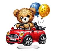 5D Diamond Art Ornament Desktop Kit Car Balloon Bear, Stand Up Acrylic Diamonds Painting Ornament Kit for Adults, DIY Special Diamond Gem Craft Tabletop Placement Board Kit, Double Sided