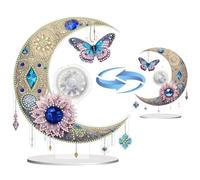 5D Diamond Art Ornaments Kits Butterfly, DIY Diamond Art Painting Moon Butterfly Desktop Ornament, Special Shaped Crystal Diamond Art Tabletop Home Office Decor-01-Crescent Moon Butterfly