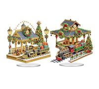 5D Diamond Art Ornaments Kits, DIY Diamond Art Painting Christmas Train Platform Desktop Ornament, Special Shaped Crystal Diamond Art Painting Tabletop Home Office Decor-2PCS-A