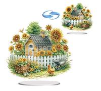 5D Diamond Art Ornaments Kits, DIY Diamond Art Painting Flower Pet Desktop Ornament for Tabletop Home Office Decor Double-Sided Pattern-05-Sunflower House