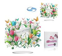 5D Diamond Art Ornaments Kits, DIY Diamond Art Painting Happy Birthday Desktop Ornament Tabletop Birthday Gift Ornament Double-Sided Pattern-01-Birthday Flower