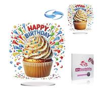 5D Diamond Art Ornaments Kits, DIY Diamond Art Painting Happy Birthday Desktop Ornament Tabletop Birthday Gift Ornament Double-Sided Pattern-03-Birthday Cupcake