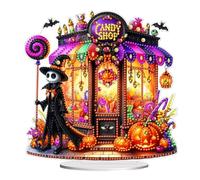 5D Diamond Art Ornaments Kits Halloween, DIY Diamond Art Painting Halloween Ornament, Special Shaped Crystal Diamond Art Painting Tabletop Home Office Decor-02-Candy Store