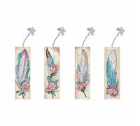 5D Diamond Art Painting Bookmarks with Butterfly Pendants, DIY Diamond Art Animal Handmade Bookmarks Gift for Page Marking Single-sided-07-Feather