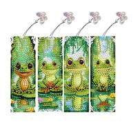 5D Diamond Art Painting Bookmarks with Butterfly Pendants, DIY Handmade Diamond Art Flower Animal Bookmarks Gift for Page Marking Single-Sided Diamond-12-Frog