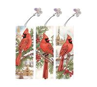 5D Diamond Art Painting Bookmarks with Butterfly Pendants, DIY Handmade Diamond Art Flower Birds Bookmarks for Page Marking Double-Sided Pattern -01-Cardinal