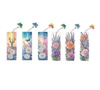 5D Diamond Art Painting Bookmarks with Butterfly Pendants, DIY Handmade Diamond Art Flower Bookmarks Gift for Page Marking Single-Sided Drill-2PCS-A