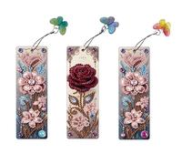 5D Diamond Art Painting Bookmarks with Butterfly Pendants, DIY Handmade Diamond Art Flower Bookmarks Gift for Page Marking Single-Sided Drill-06-Flower