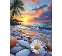 5D Diamond Art Painting Flower Diamond Art Beach Dimond Painting Kits for Adults Beginner DIY Square Full Drill Crystal Gem Art Crafts Kits, Rhinestone Canvas Kit for Room Decor, 100x130cm, Model 504