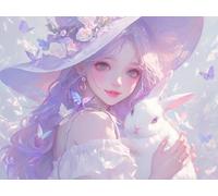5D Diamond Art Painting Kit, DIY Diamond Painting Kits for Adults Kids Pictures, Dimond Rhinestone Crystal Embroidery Cross Stitch Arts Crafts, Children Home Wall Decoration Girl Rabbit 20x30cm A-627